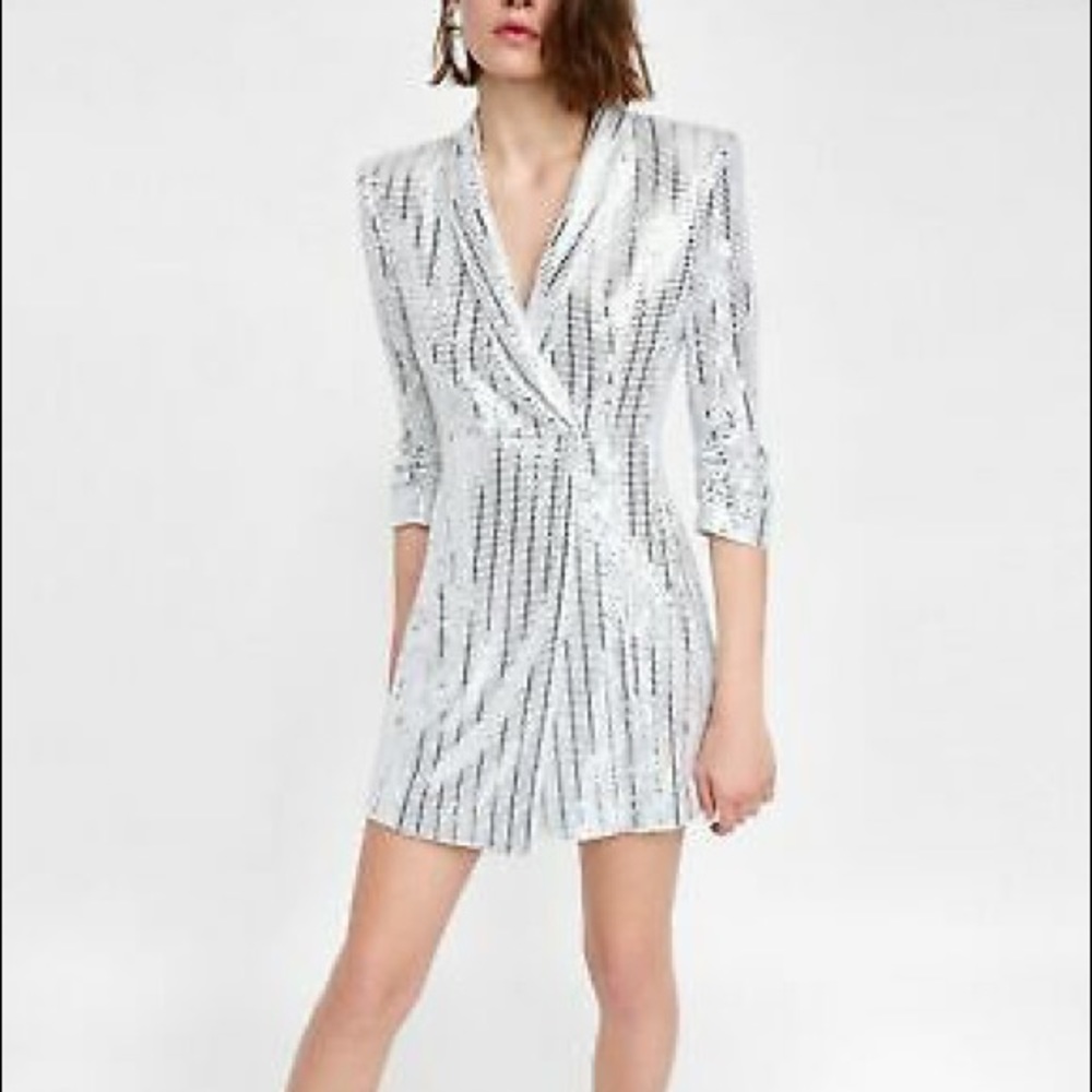 zara metallic blazer dress